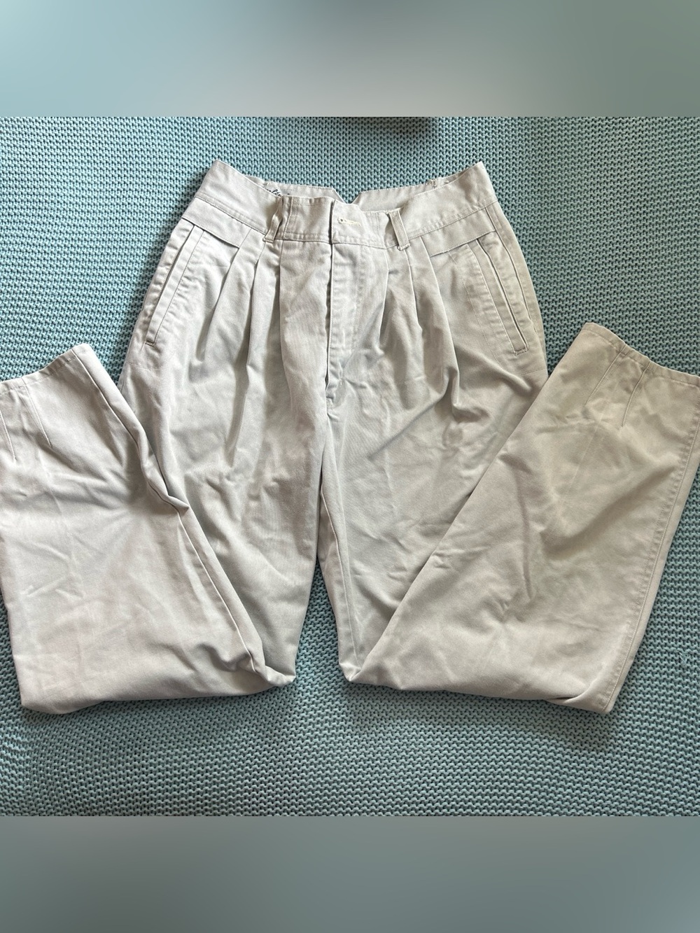 Vintage Zeppelin High-Waisted Pleated Tapered Trousers white-beige